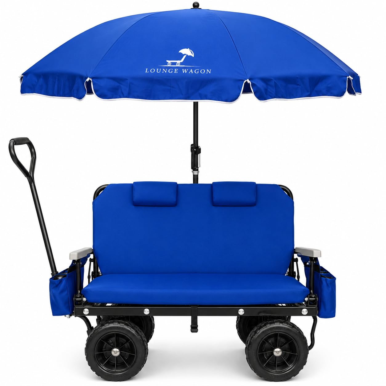 3-in-1 Outdoor Lounge Wagon with Canopy – Folding Double Seat Wagon Cart for Beach, Camping & Family Adventures